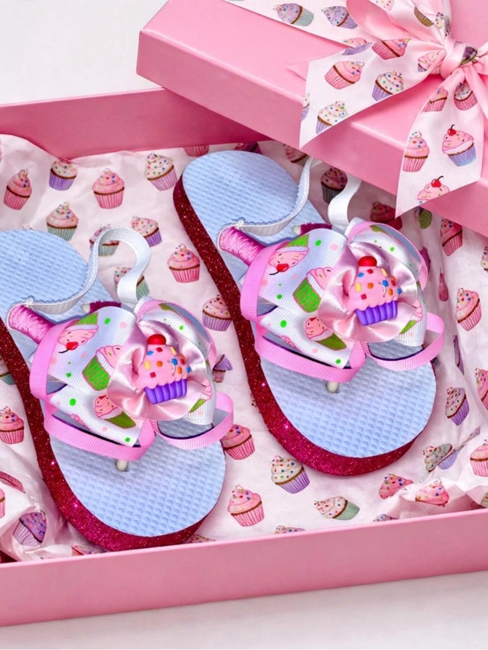 Cupcake Birthday Flip Flops/Sandals Children Size 9/10| Pink Glittery Boutique